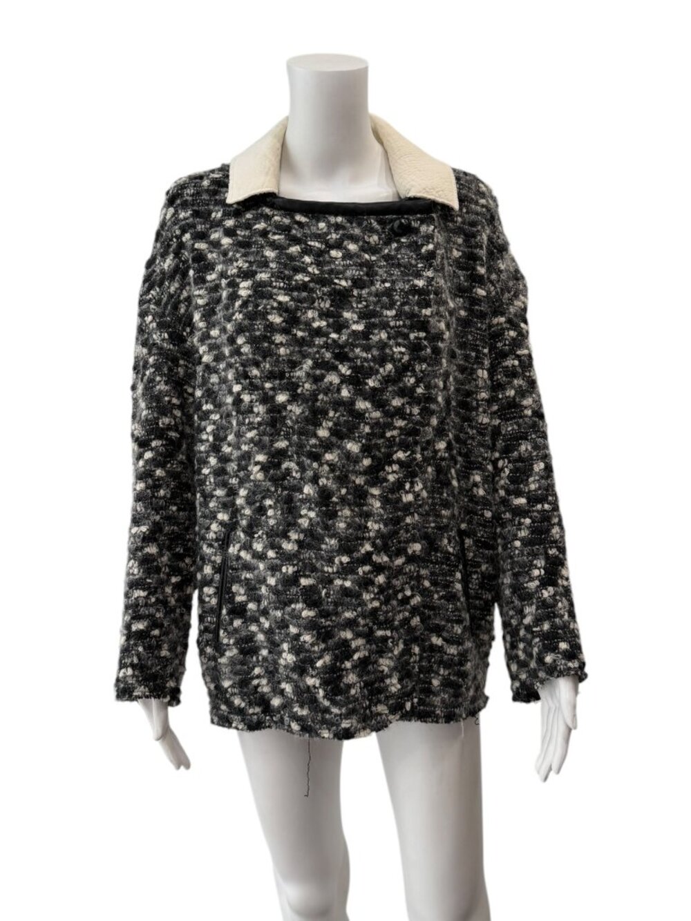 Isabel Marant Black White Woven Collared Wool Mohair Jacket size 0